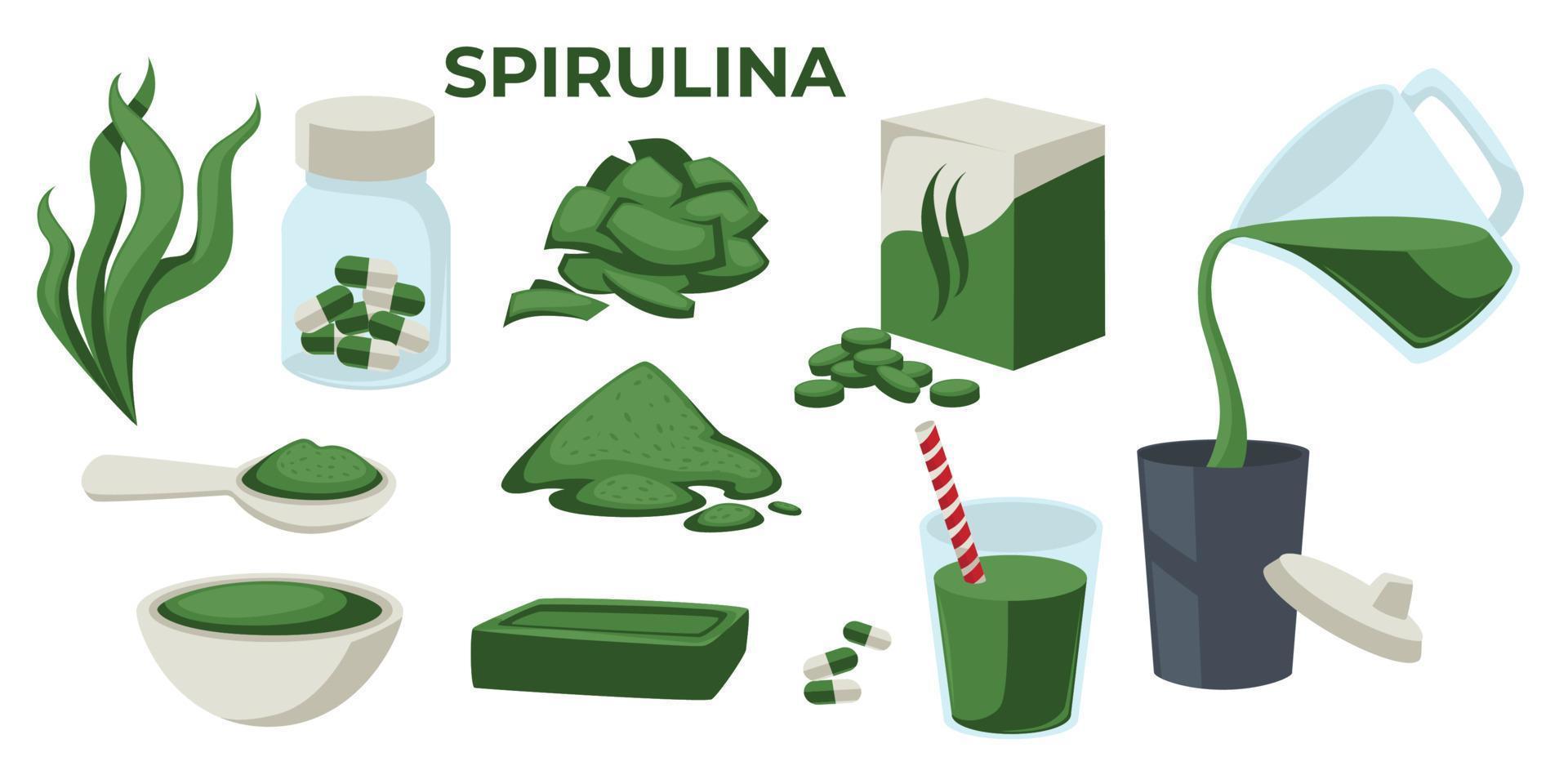 spirulina superfood eller diet- tillägg vektor