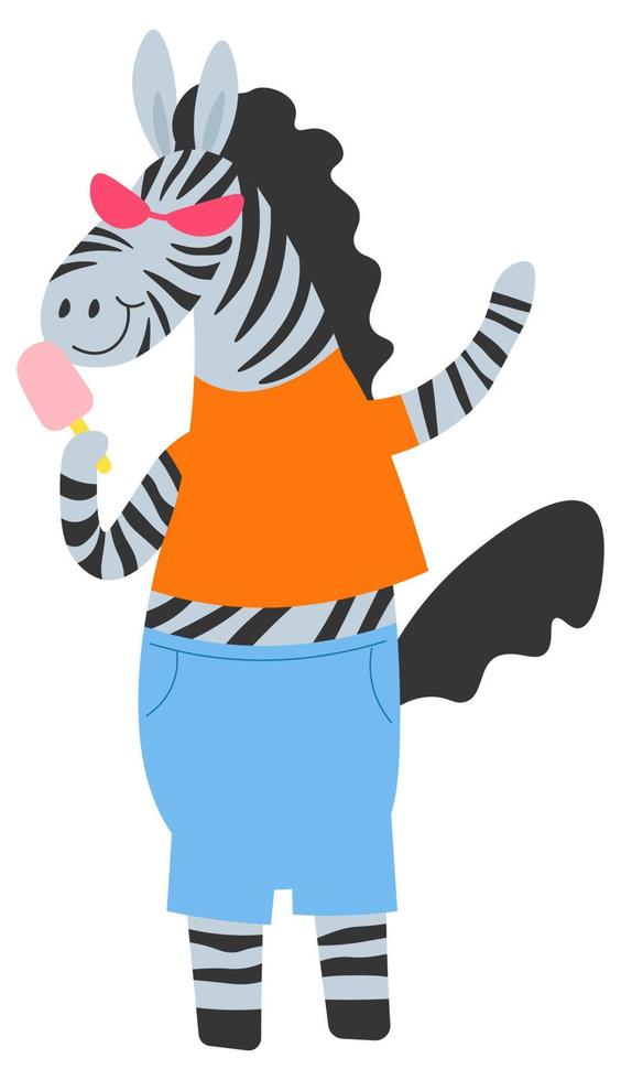 rolig zebra karaktär bär glasögon, vektor