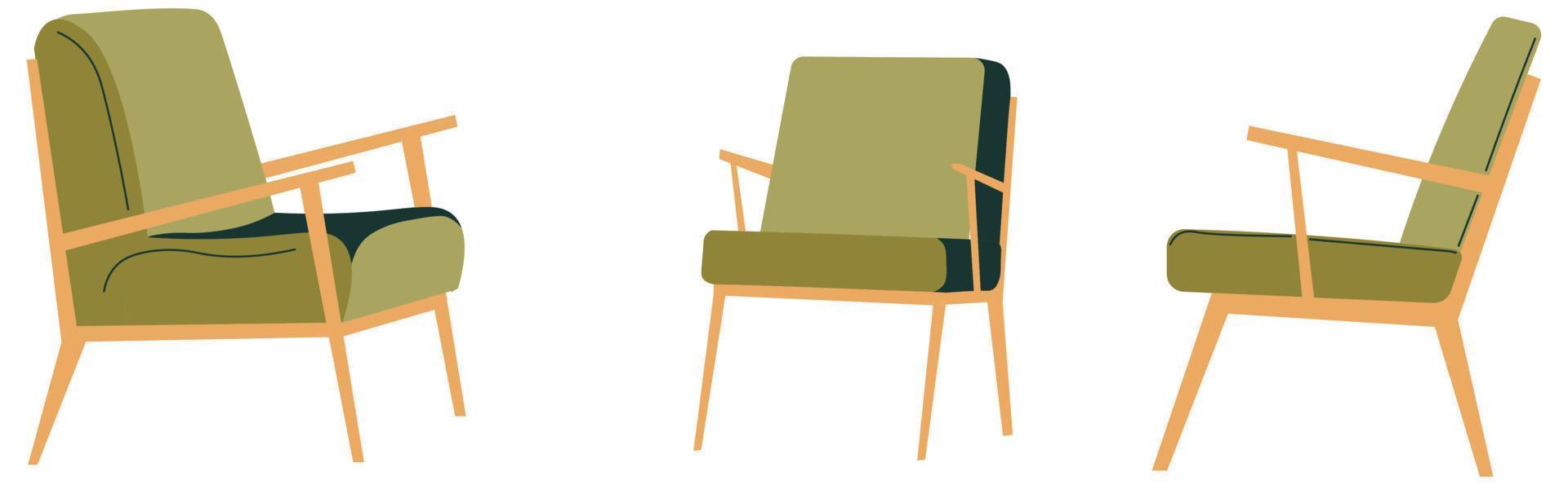 Retro-Sessel mit weichem Stoff und Holzsockel vektor