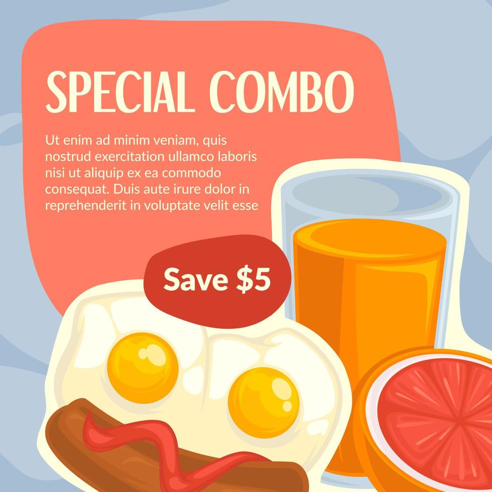 Frühstück im Restaurant, spezielles Combo-Banner vektor