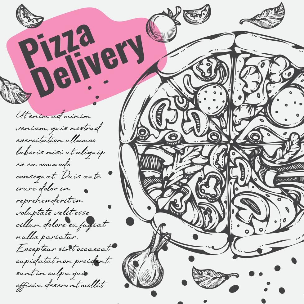 pizza leverans, meny av pizzeria eller restaurang vektor