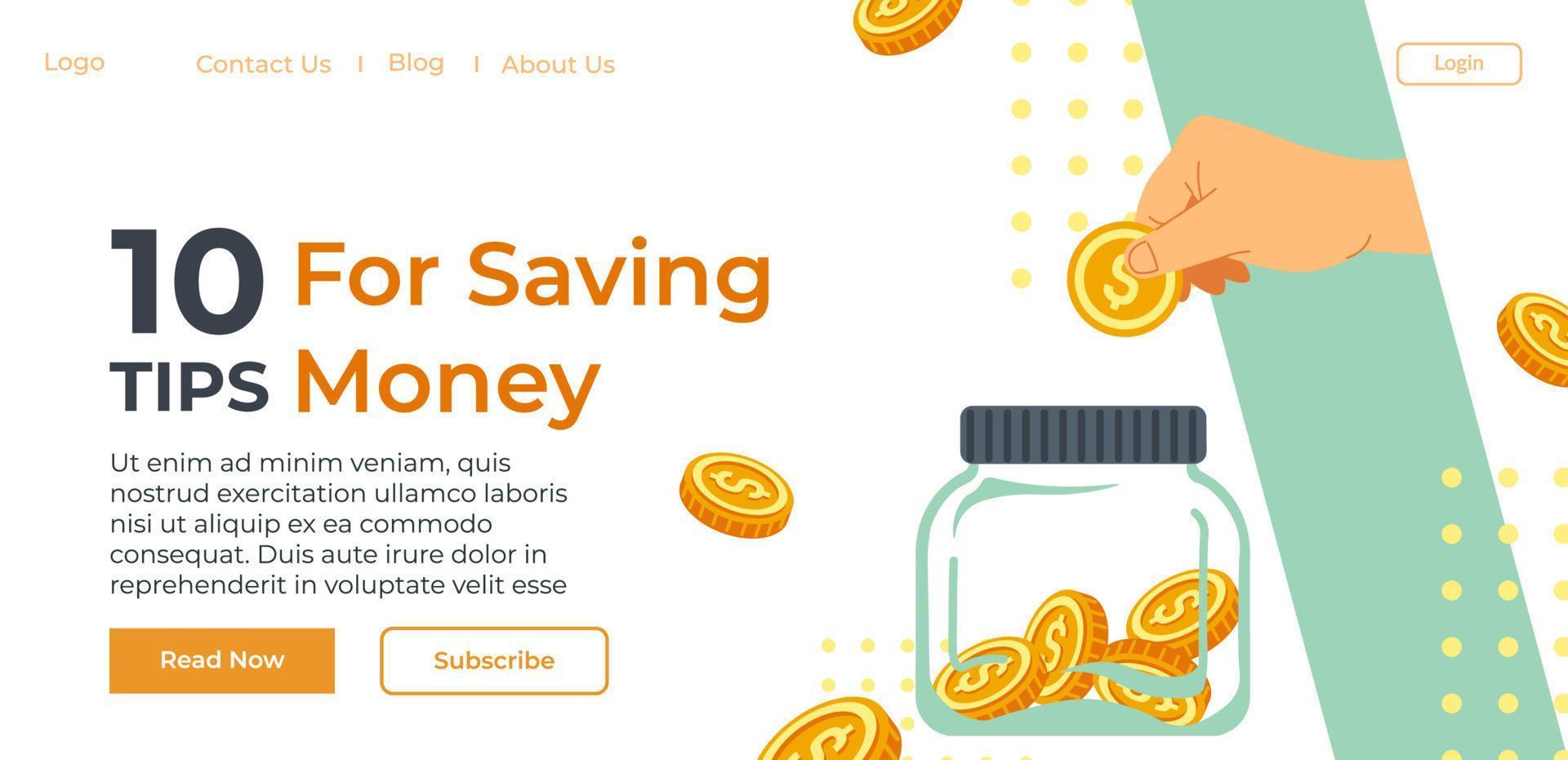 tio tips för sparande pengar, hemsida information vektor