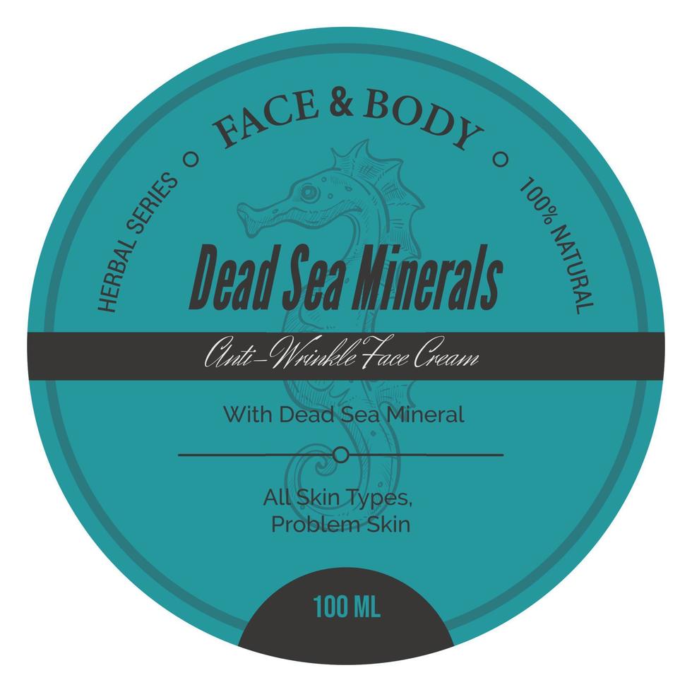 Anti-Falten-Gesichtscreme-Etikett mit Mineralien aus dem Toten Meer vektor