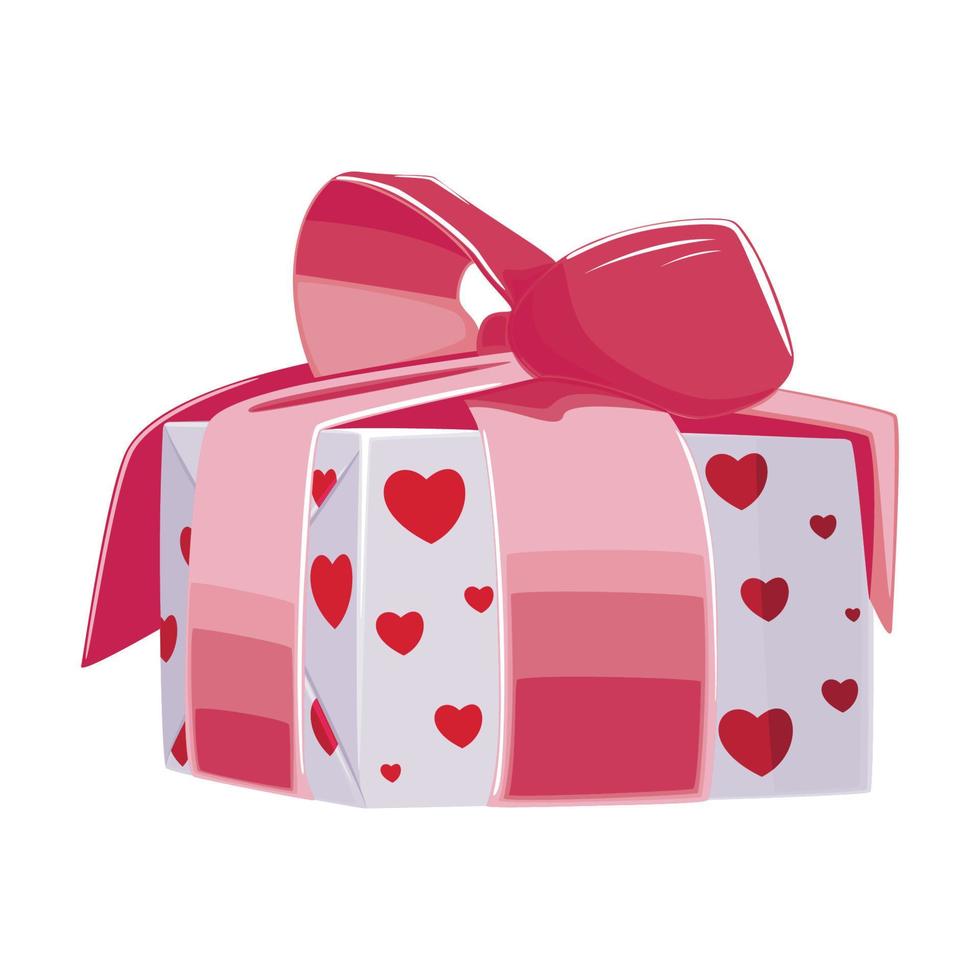 gåva låda med rosett, hjärtans dag element, valentines dag design begrepp vektor