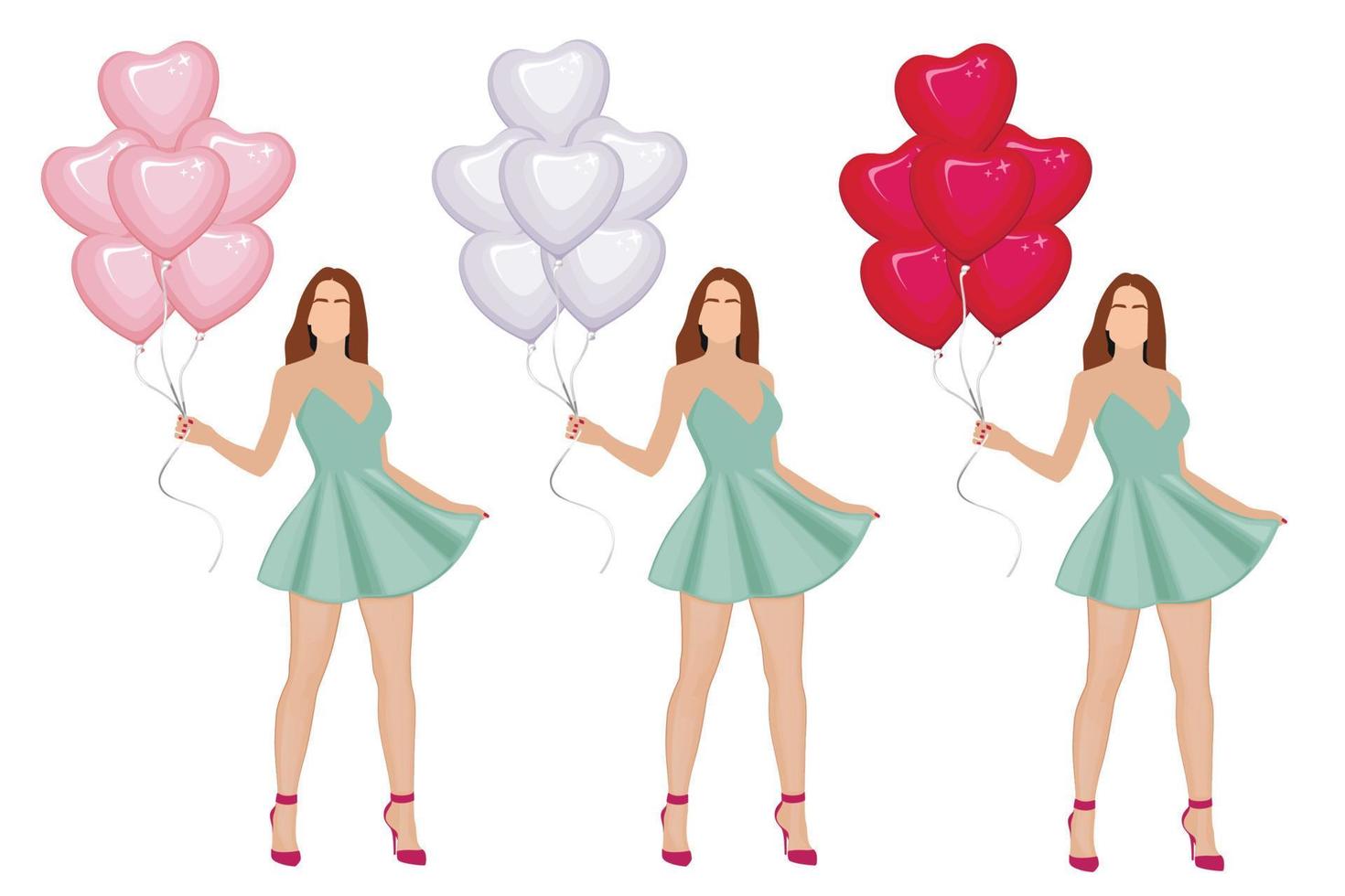 hjärtans dag element, kvinna med ballonger. valentines dag design begrepp vektor