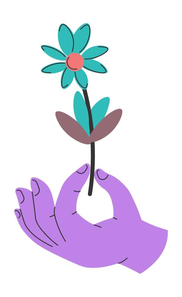 hand innehav blomma i blomma, flora och botanik vektor