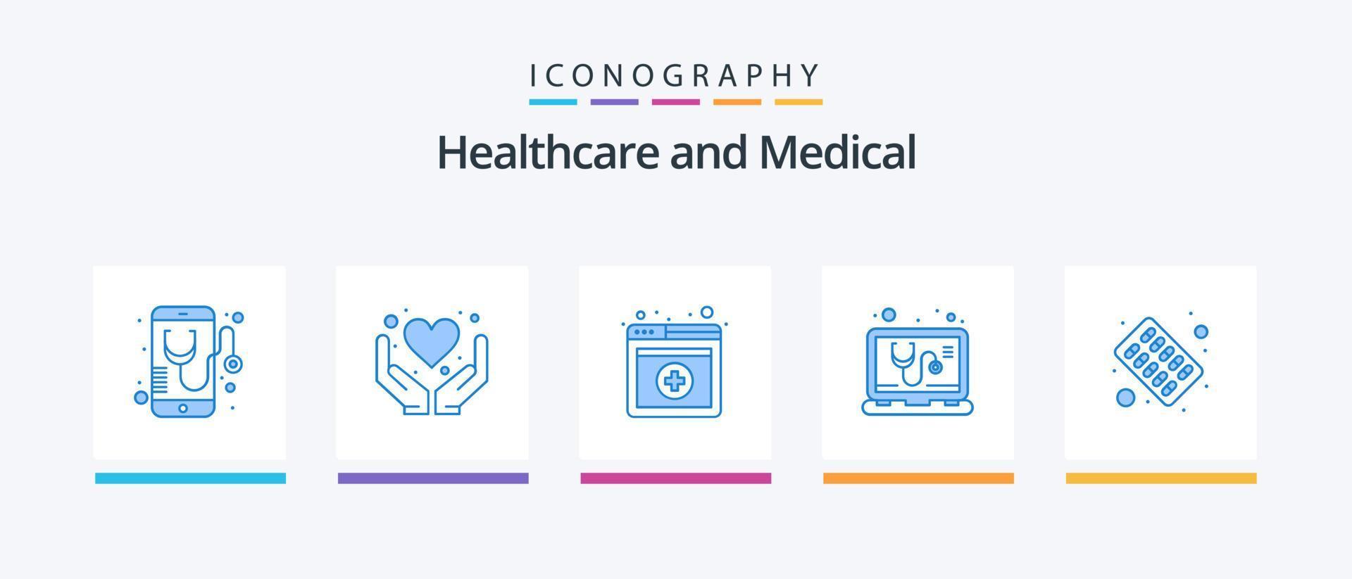 medicinsk blå 5 ikon packa Inklusive medicinsk. service. hälsa vård. uppkopplad. kolla upp. kreativ ikoner design vektor