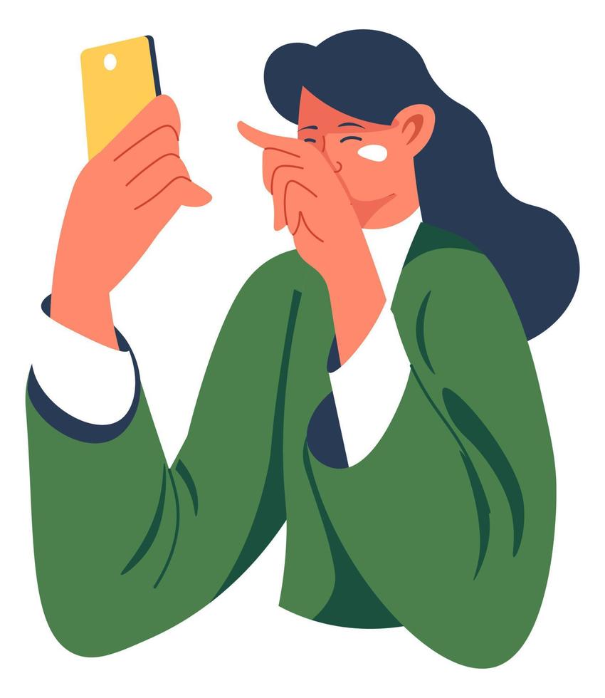 kvinna använder sig av smartphone, flicka med mobil telefon vektor