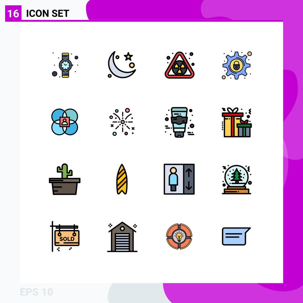 satz von 16 modernen ui-symbolen symbole zeichen für menschliche charakter nukleare einstellungen sperren editierbare kreative vektordesignelemente vektor