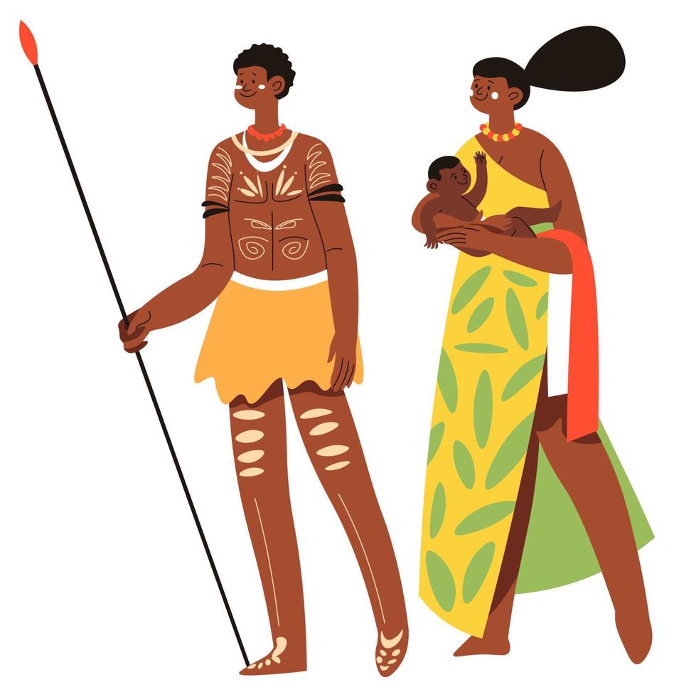 afrikansk stam familj av föräldrar och små barn vektor