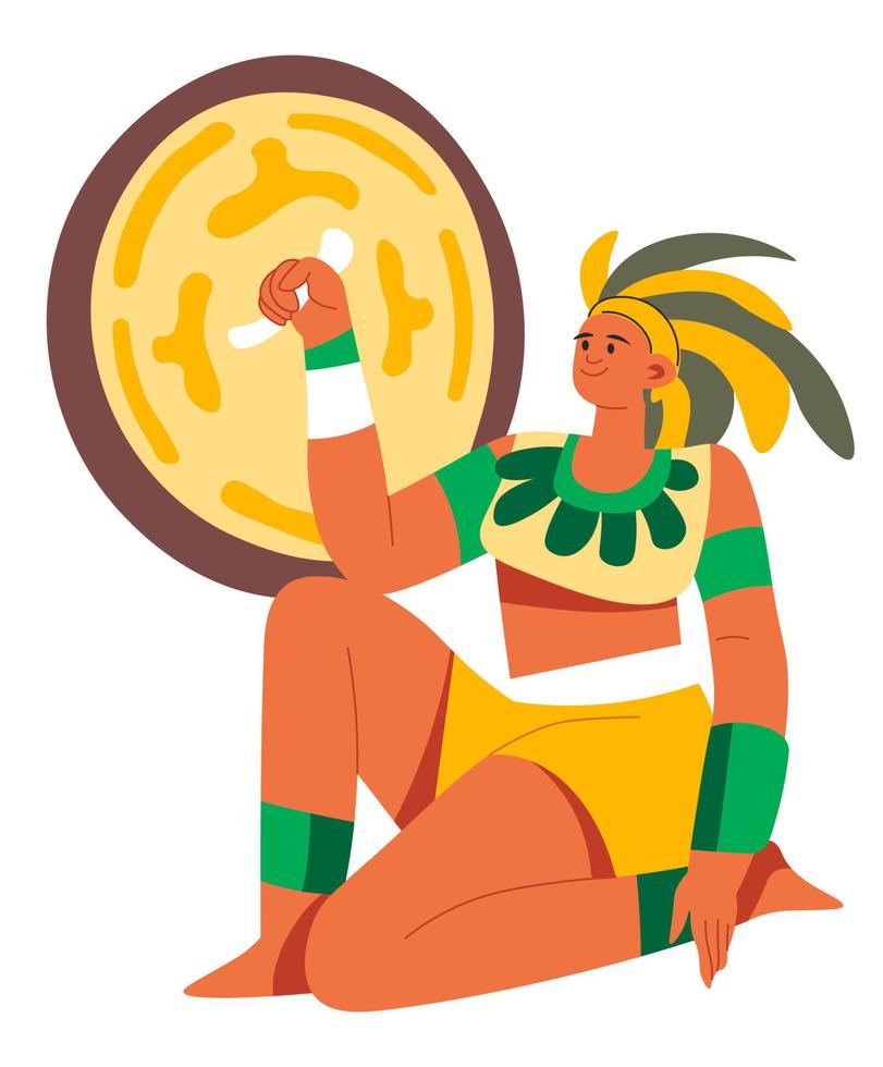 mayan eller aztec kejsare eller kung, krigare soldat vektor