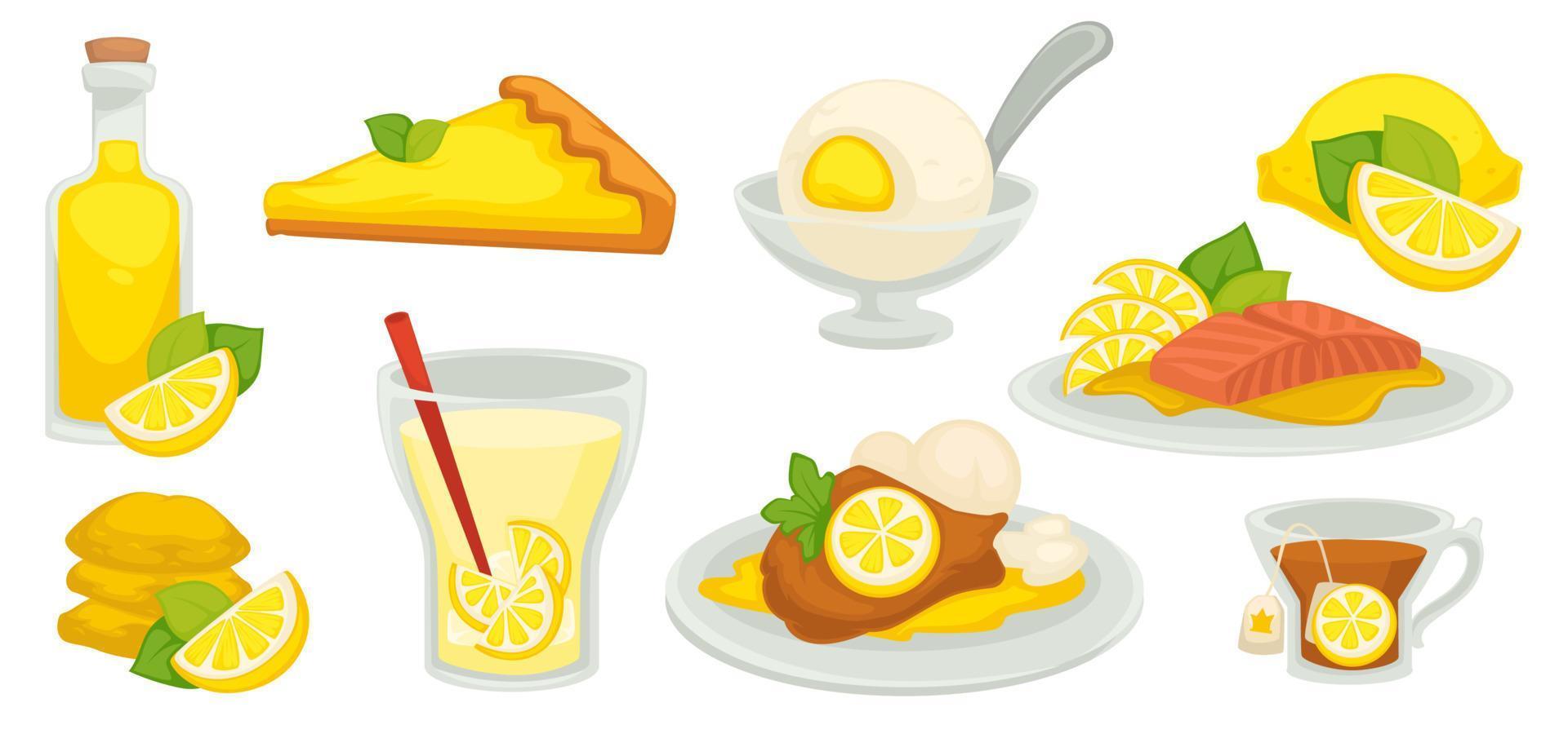 citron- baserad måltid och desserter, ljuv mat vektor