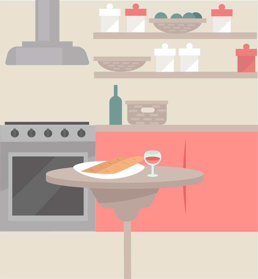 kök interiör design med eras mat på tabell vektor