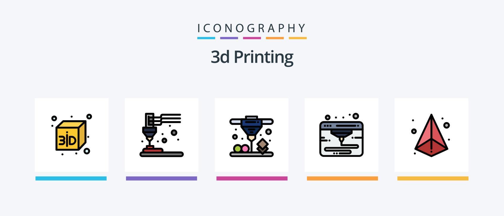 3D-Druckzeile gefüllt 5 Icon Pack inklusive . Druckerd. geometrisch. Laptop. Dreieck. kreatives Symboldesign vektor