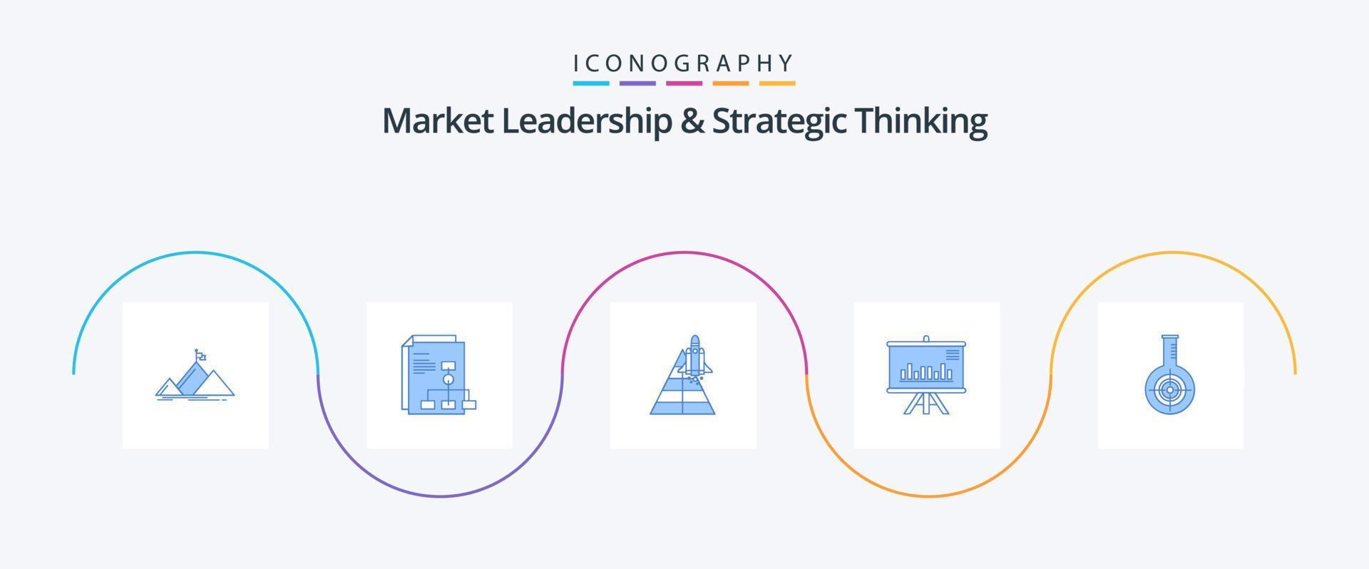 Marktführerschaft und strategisches Denken Blue 5 Icon Pack inklusive Grafik. Präsentation. Rechnung. starten. Flugzeug vektor