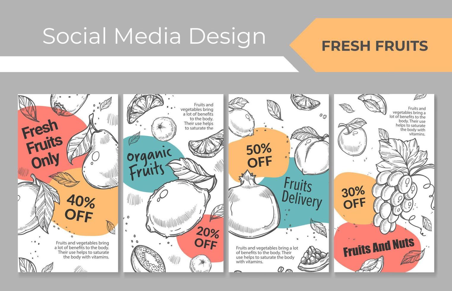 färsk frukt social media design, vektor illustration
