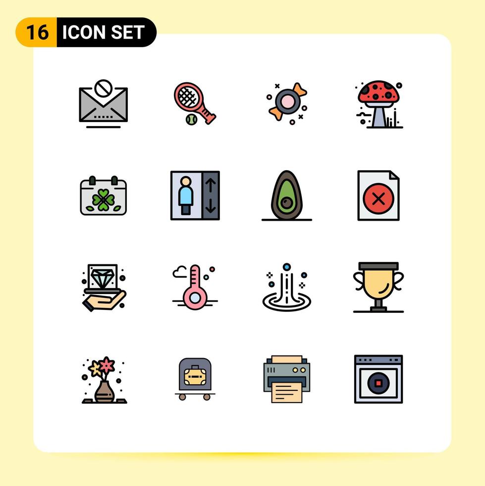 Stock Vector Icon Pack mit 16 Zeilen Zeichen und Symbolen für Tageskalender Bonbon Gift Herbst editierbare kreative Vektordesign-Elemente