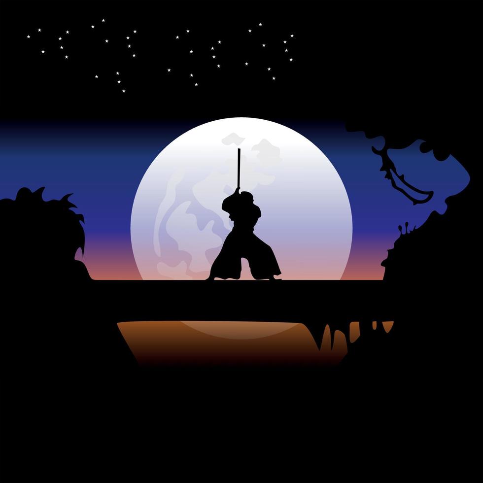 Samurai-Training nachts bei Vollmond vektor