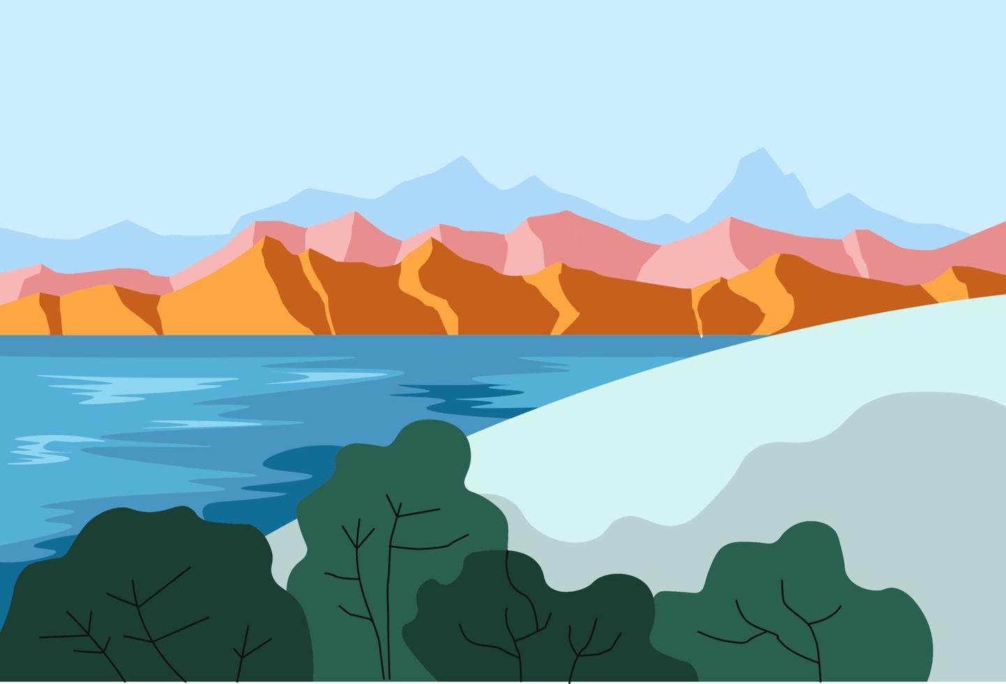 Landschaft mit Bergen und See- oder Teichvektor vektor