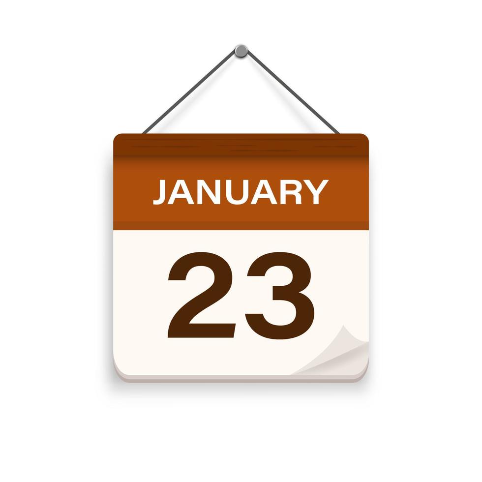 januari 23, kalender ikon med skugga. dag, månad. möte utnämning tid. händelse schema datum. platt vektor illustration.