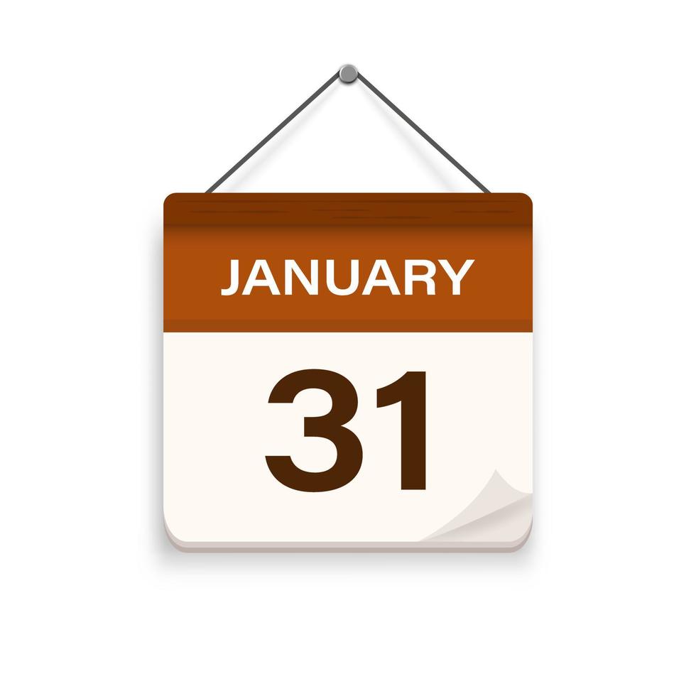 januari 31, kalender ikon med skugga. dag, månad. möte utnämning tid. händelse schema datum. platt vektor illustration.