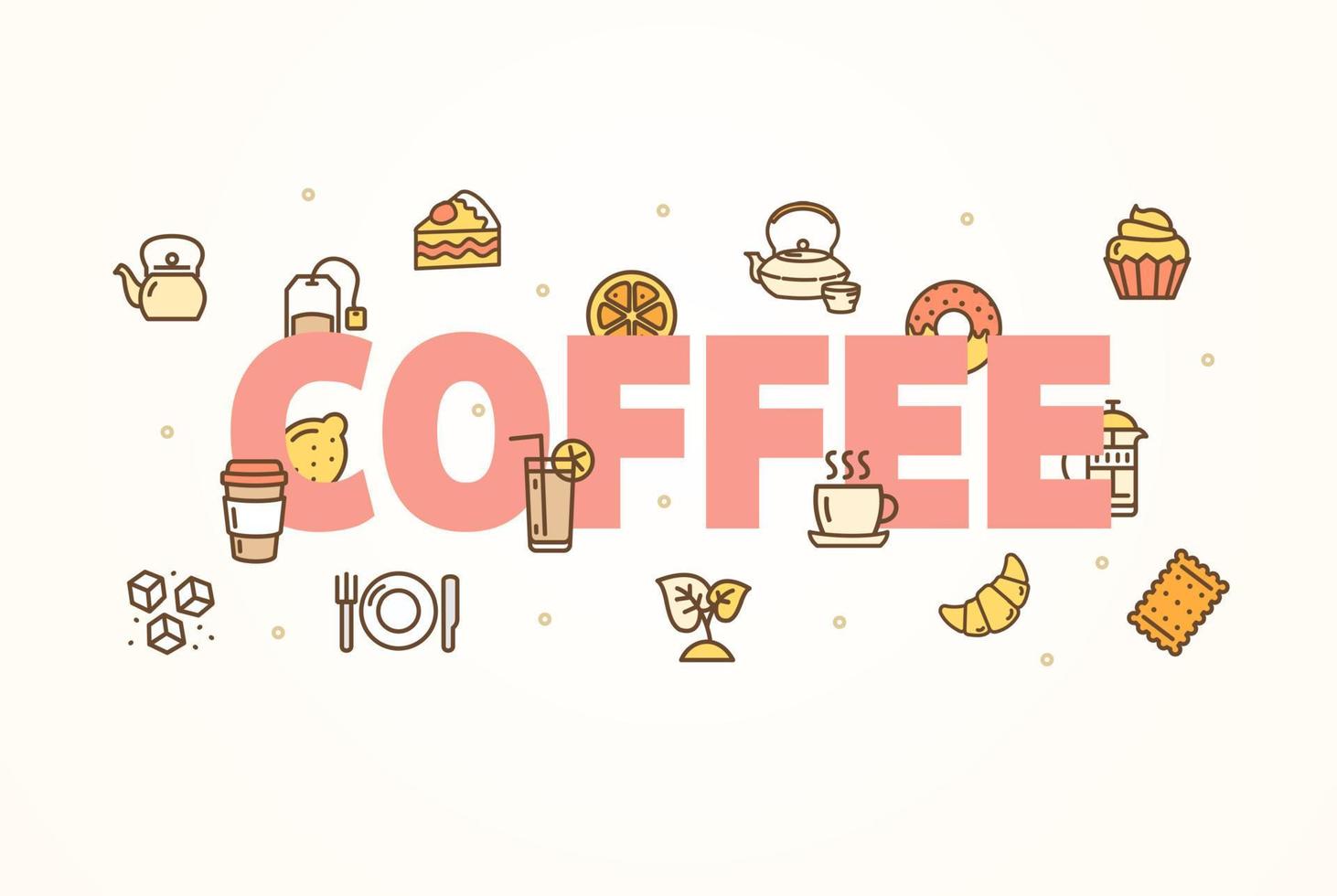Kaffee-Banner mit Farbsymbol für dünne Linien. Vektor