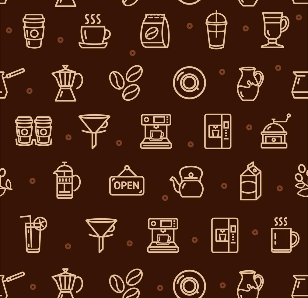 kaffe hus tecken sömlös mönster bakgrund på en brun. vektor