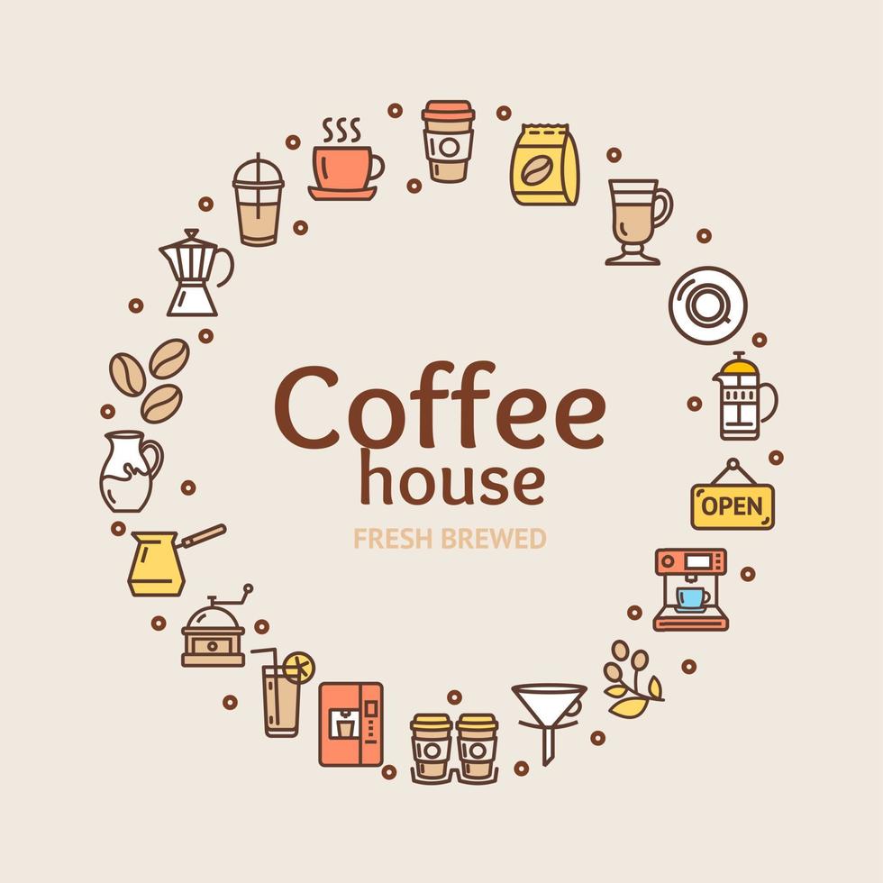 kaffe hus tecken runda design mall tunn linje ikon begrepp. vektor