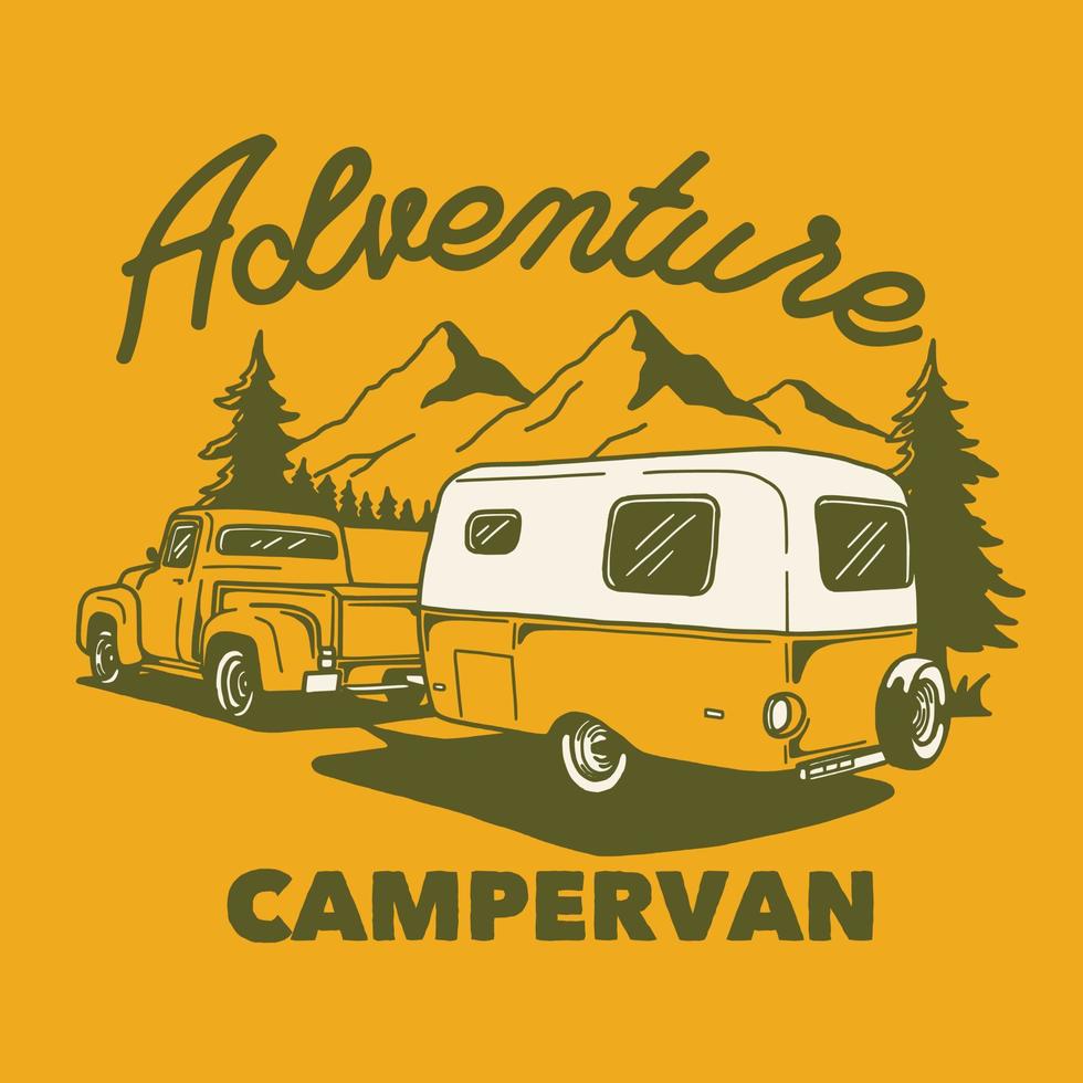 campervan outdoor-abenteuer handgezeichnete linie abenteuer illustration logo-abzeichen vektor