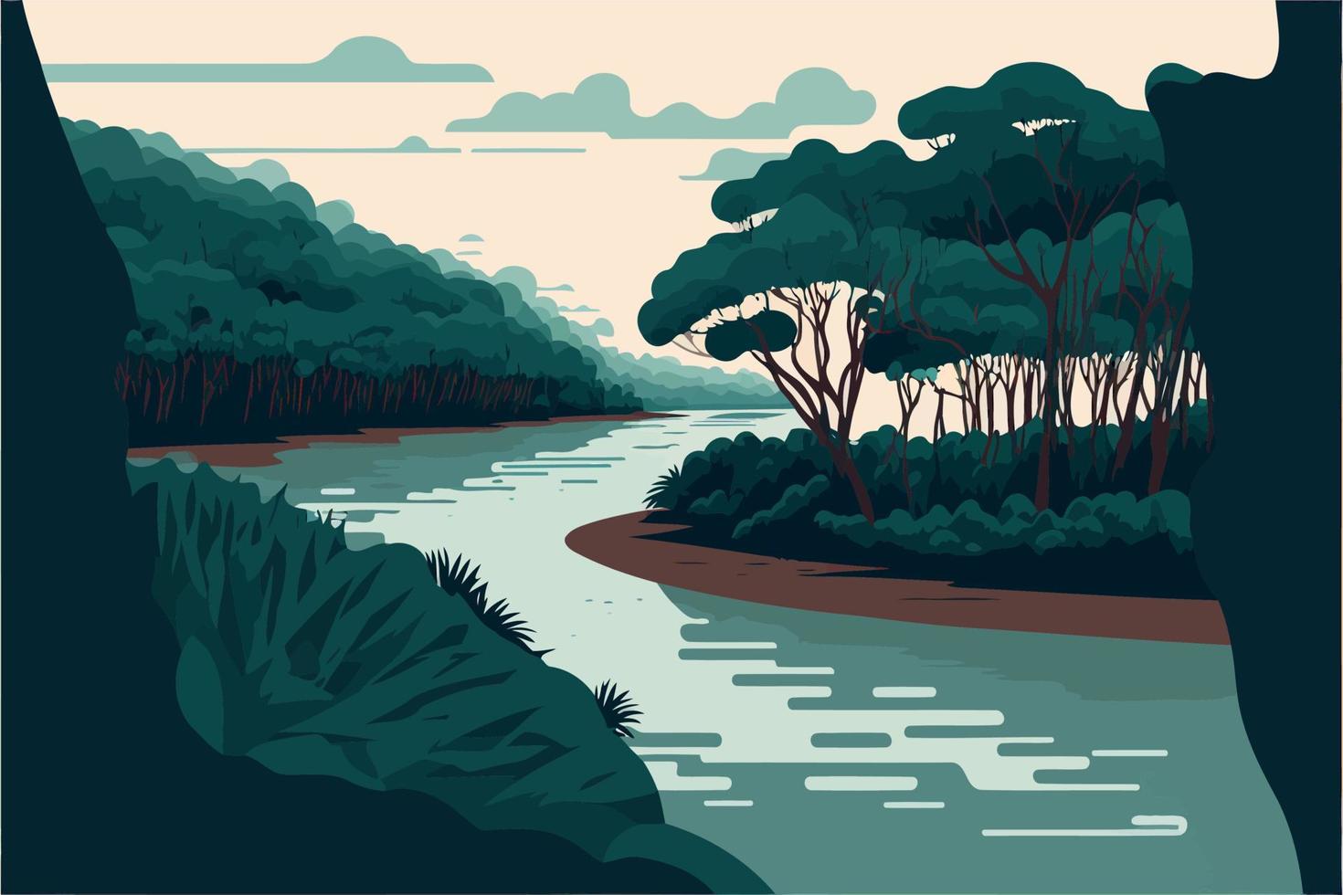 Fluss im Dschungel der natürlichen Umgebung vektor