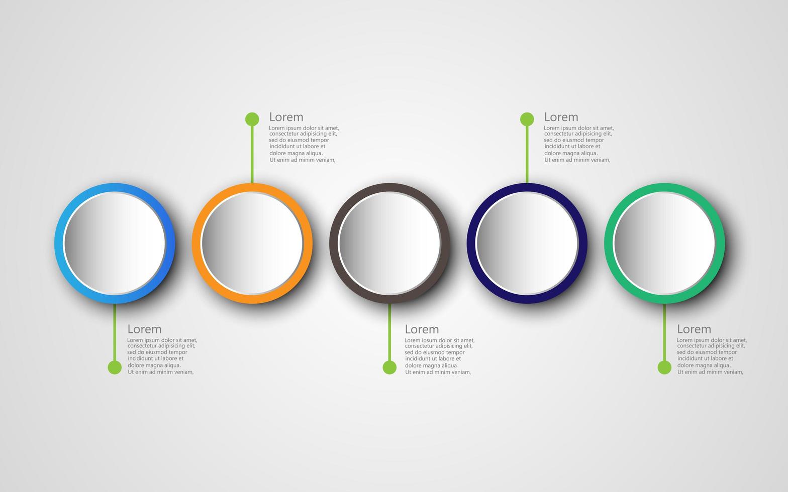 tidslinje infographics designmall med 5 alternativ, processdiagram vektor