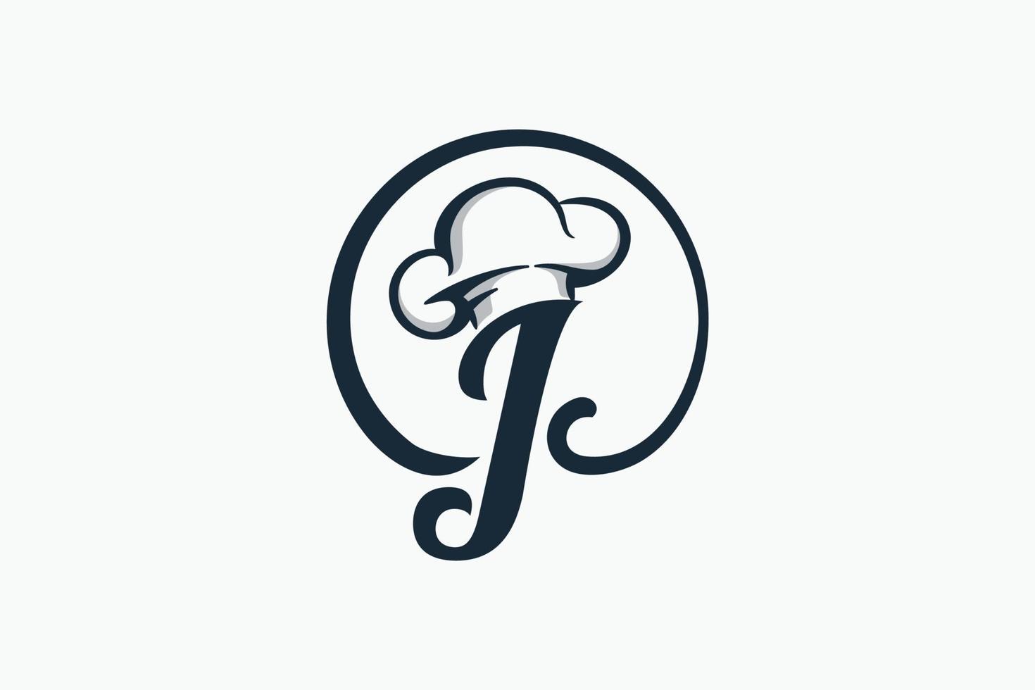 kock logotyp med en kombination av brev j och kock hatt för några företag framförallt för restaurang, Kafé, catering, etc. vektor
