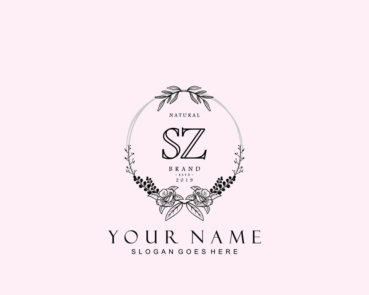 anfängliches sz-schönheitsmonogramm und elegantes logo-design, handschriftliches logo der ersten unterschrift, hochzeit, mode, blumen und botanik mit kreativer vorlage. vektor