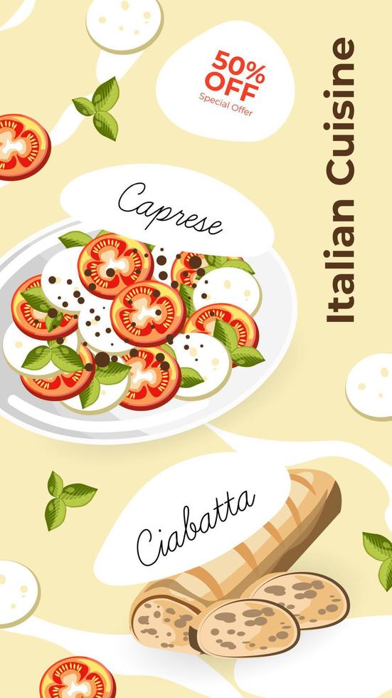 Werbebanner oder Poster für Menüs der italienischen Küche vektor