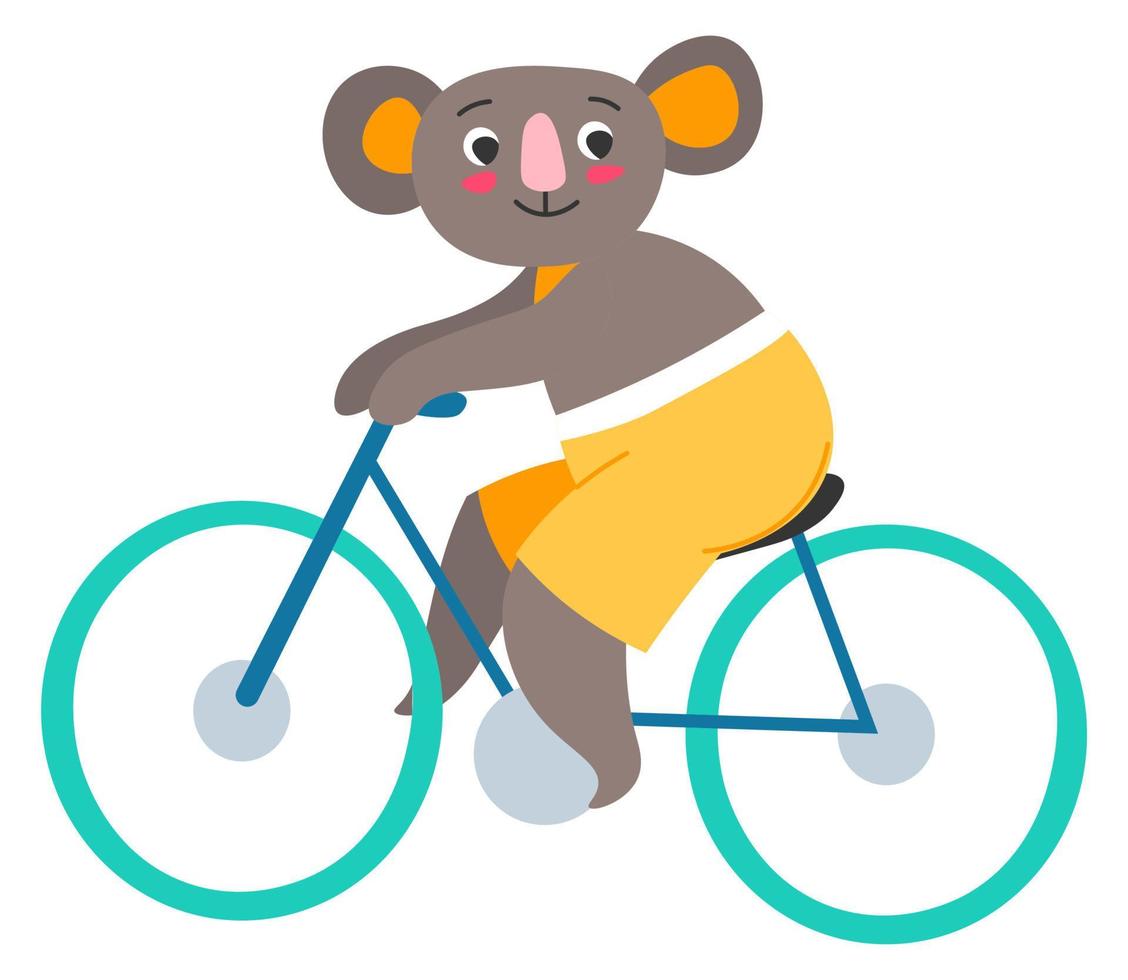 koala rolig karaktär ridning cykel, personlighet vektor