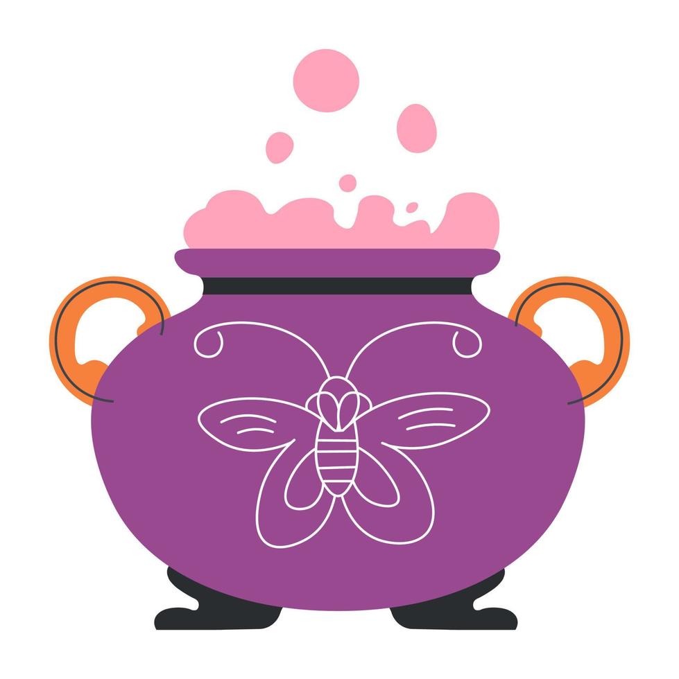 kittel med magi trolldryck, pott med rosa bubblor vektor
