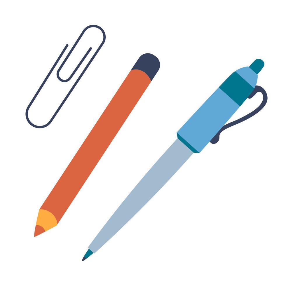 Kugelschreiber und Bleistift, Büroklammer für Dokumentenvektor vektor