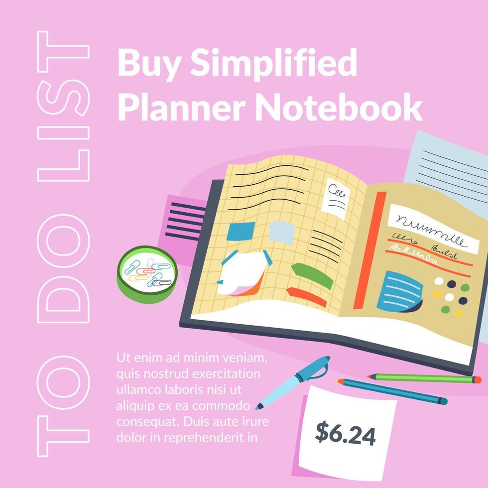köpa förenklad planerare anteckningsbok, till do lista vektor