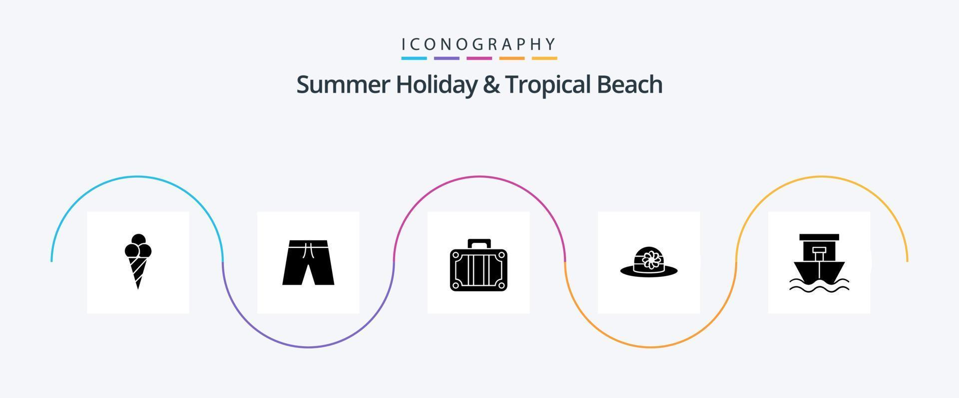 strand glyf 5 ikon packa Inklusive sommar. strand. Semester. fartyg. hatt vektor