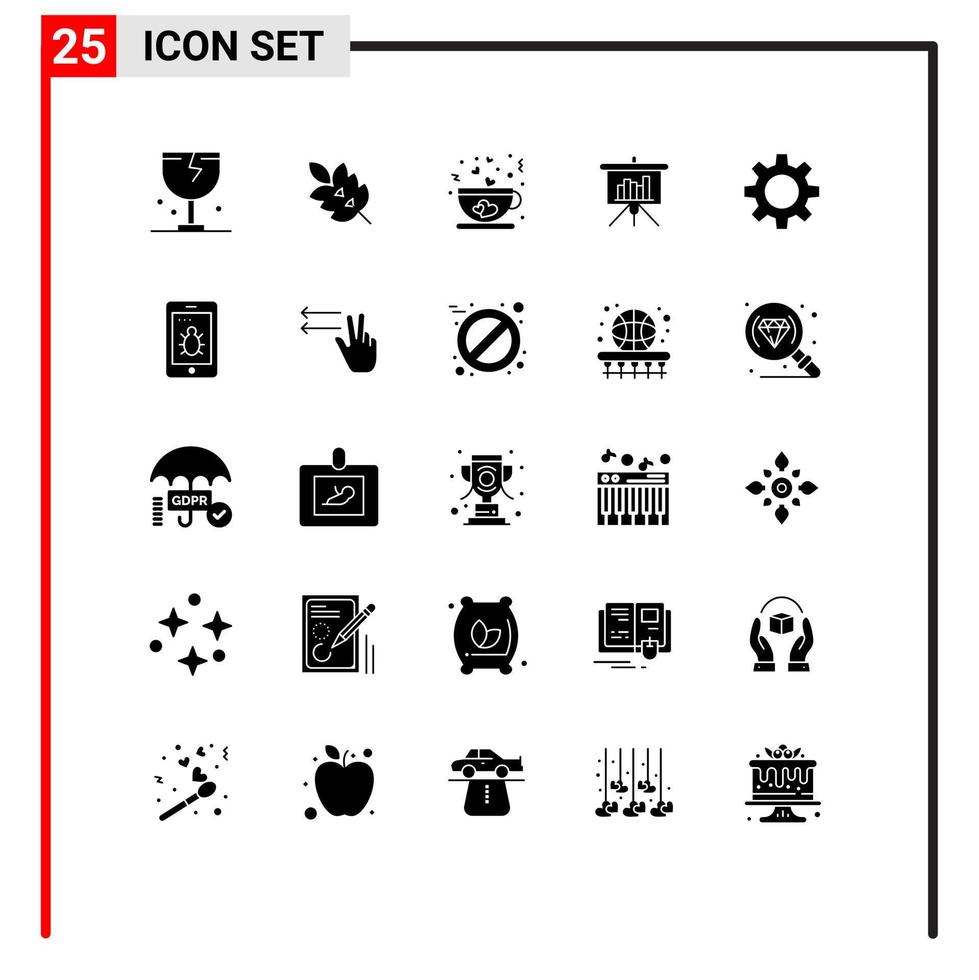 grupp av 25 fast glyfer tecken och symboler för Rapportera svarta tavlan växt presentation kärlek redigerbar vektor design element