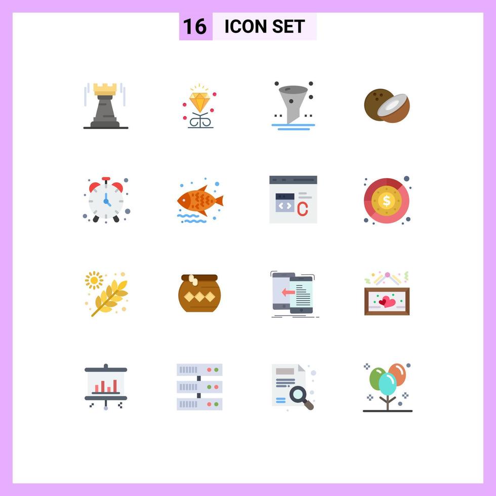 gruppe von 16 flachen farben zeichen und symbolen für zeitmesser alarm hochzeit essen ui editierbares paket kreativer vektordesignelemente vektor