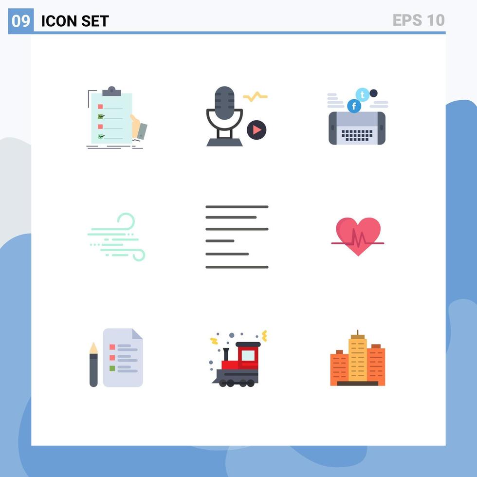 9 universell platt färger uppsättning för webb och mobil tillämpningar vår väder röst blåsa Facebook redigerbar vektor design element