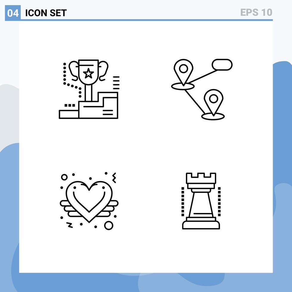 Satz von 4 kommerziellen Filledline-Flachfarbpaketen für Auszeichnungen Herztrophäenstandort Liebe editierbare Vektordesign-Elemente vektor