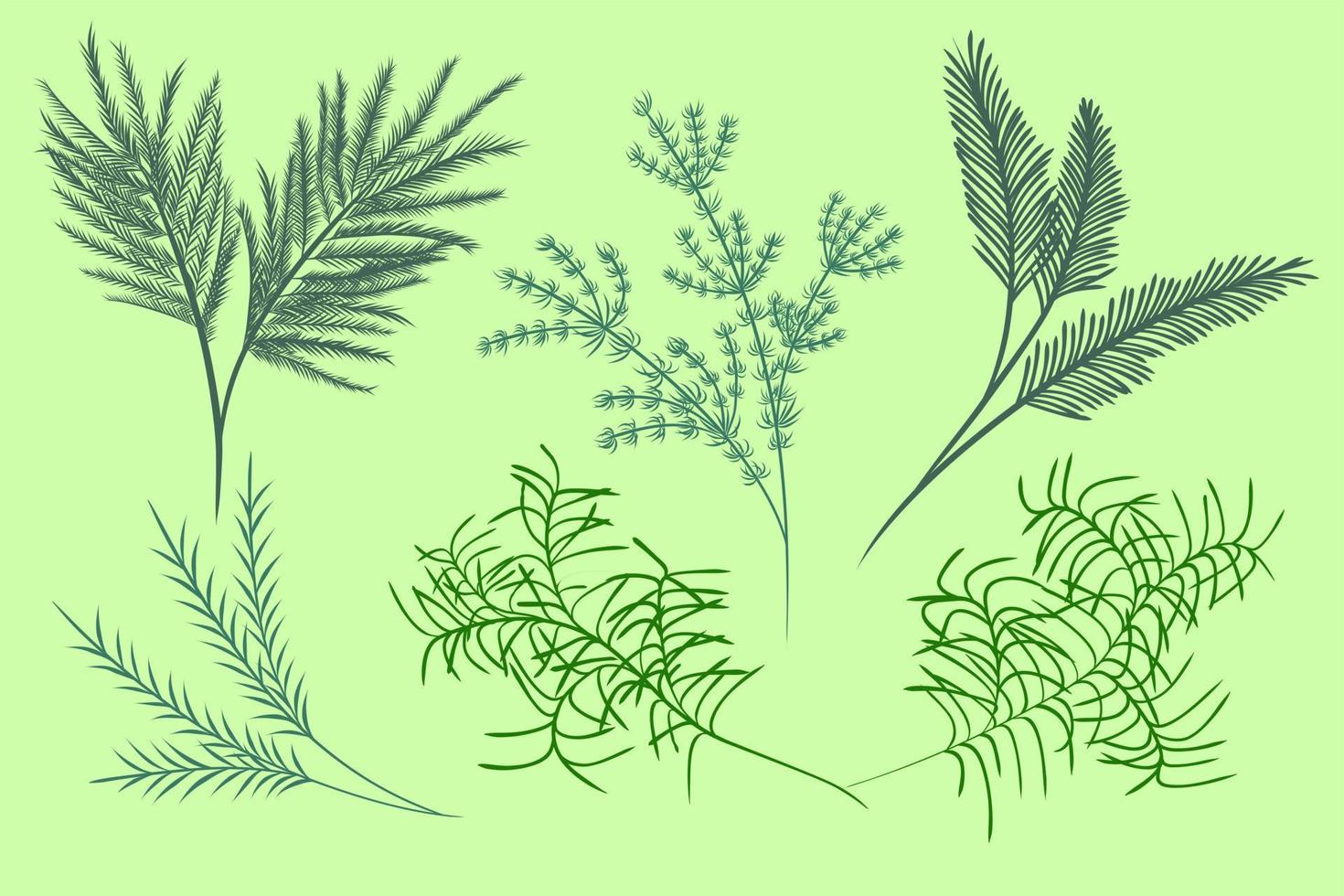 aquarellelemente grüne blätter zweige gesetzt. botanische Komposition Aquarell handgemalt isoliert auf weißem Hintergrund, geeignet für natürliches botanisches Dekorationsdesign, Hintergrund, Hochzeit, Karten. vektor