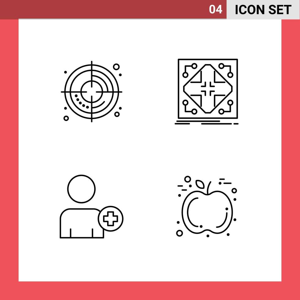 4 thematische Vektor-Fülllinien-Flachfarben und bearbeitbare Symbole von Ziel-Multimedia-Datenmatrix-Apfel-bearbeitbaren Vektordesign-Elementen vektor