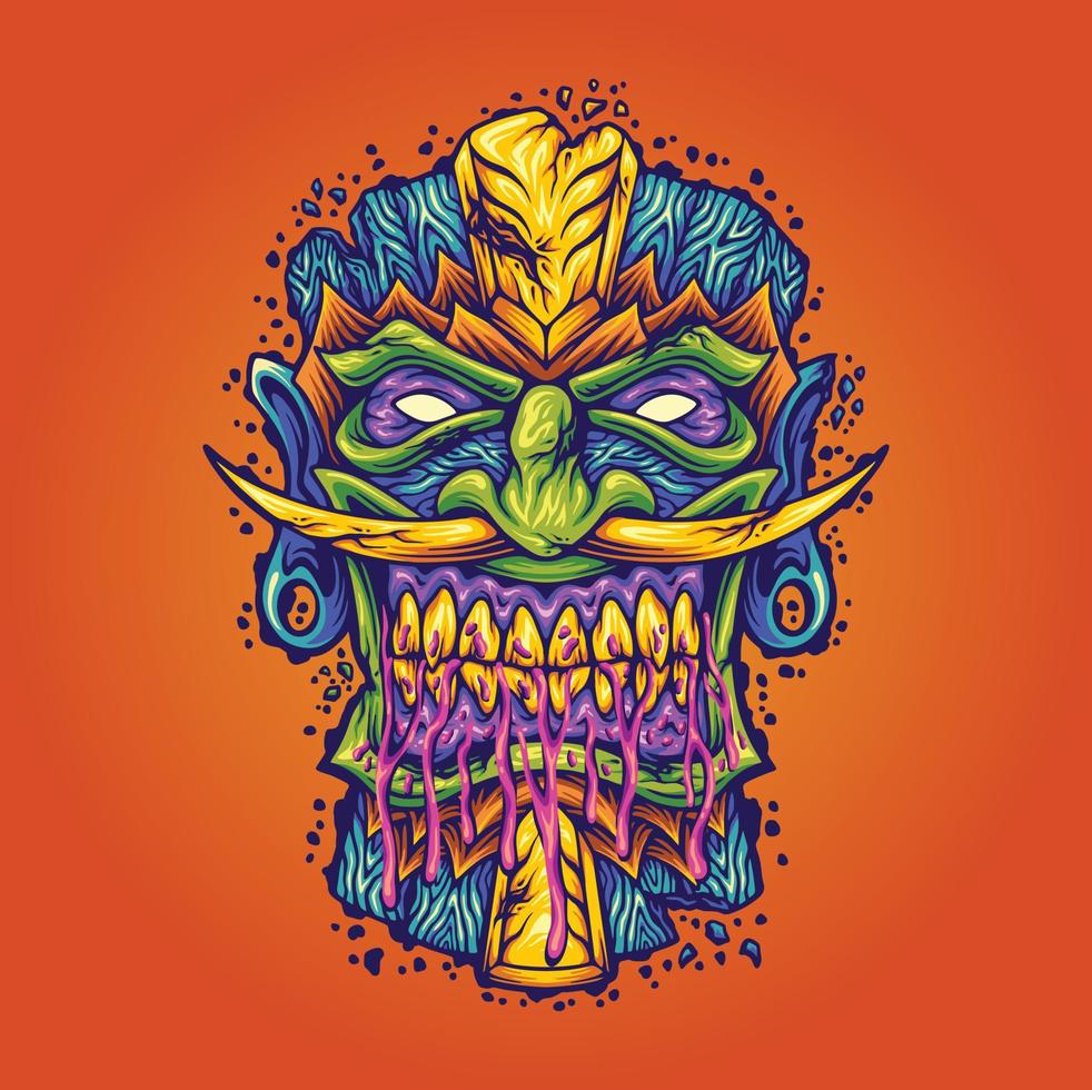 skrämmande tiki bar mask hawaiian monster illustration vektor för din arbete logotyp, maskot handelsvaror t-shirt, klistermärken och märka mönster, affisch, hälsning kort reklam företag företag eller märken.