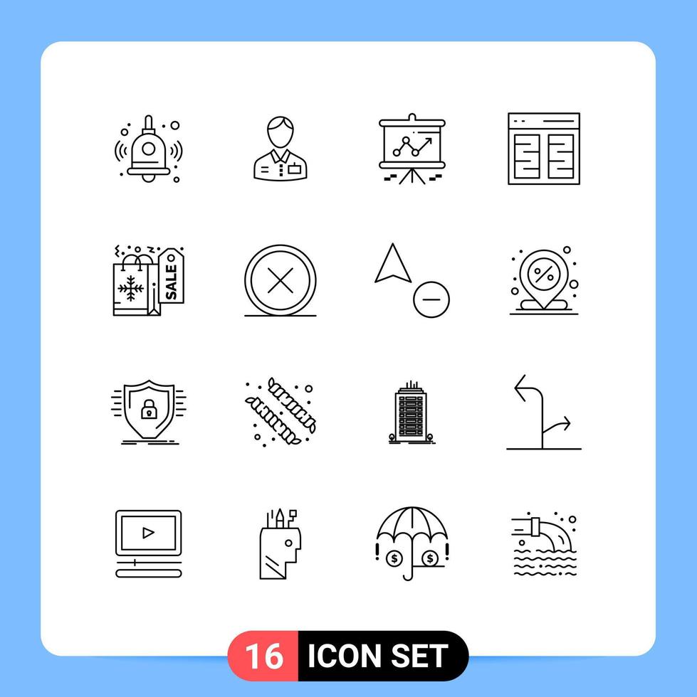 16 Umrisspaket der Benutzeroberfläche mit modernen Zeichen und Symbolen der Inhaltsspalten der Weihnachtsschnittstelle, bearbeitbare Vektordesign-Elemente vektor