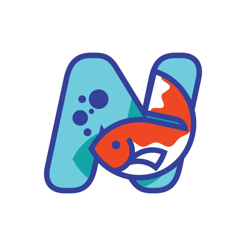 alfabet n fisk logotyp vektor