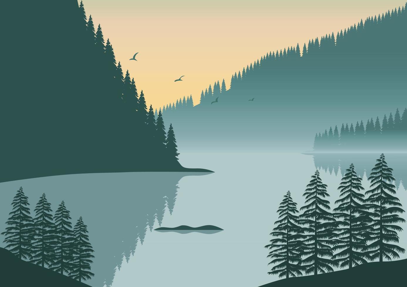 landskap reflekterad i de sjö med bergen vektor illustration.