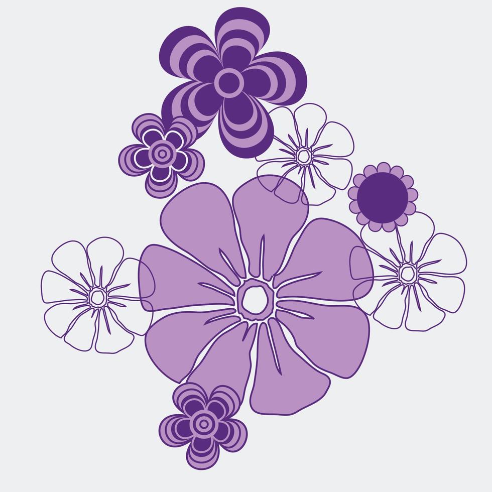 dekorative lila Blumen Haufen Vektor flache Skizze Zeichnungsdatei